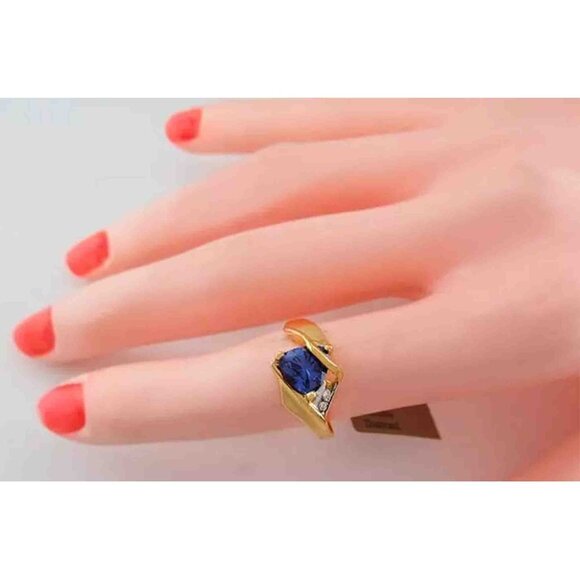 Created 2.35 Cts Tanzanite & Genuine Diamond Ring 10k Gold